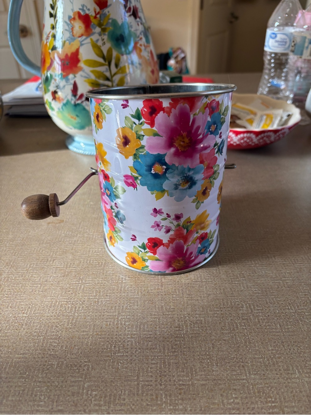 Floral Hand-Cranked Flour Sifter - Bright Multi